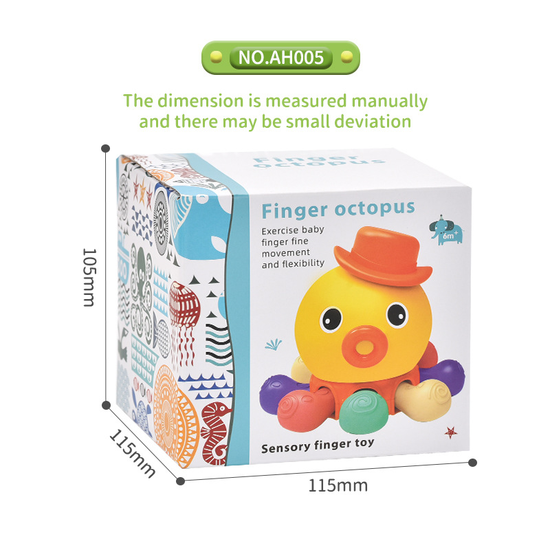 Nuevos productos transfronterizos 0 - 3 dedos ejercicio de color juguetes cognitivos amazon pulpo divertido roer juguetes para niños