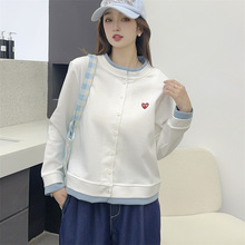 025新款女士爱心刺绣拼色边短款外套夏季时尚洋气百搭休闲开衫