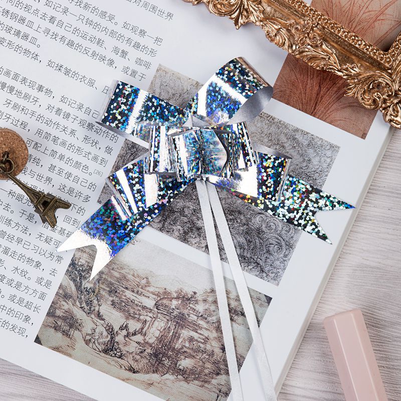 Venta caliente transfronteriza 18mm láser metálico dibujado a mano flor regalo de Navidad embalaje dibujo flor arco tirar flor envío gratuito