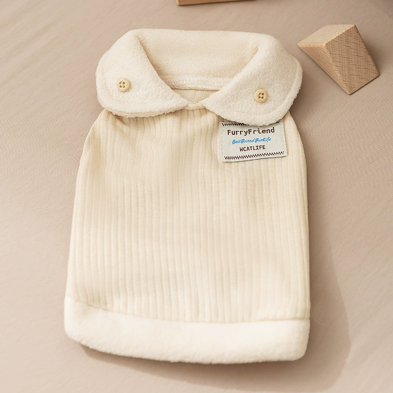 Повседневная одежда для животных цвета кремового белого с отложным воротником, теплая флисовая одежда для осени и зимы, одежда для собак породы Тедди малых и средних размеров, одежда для кошек.