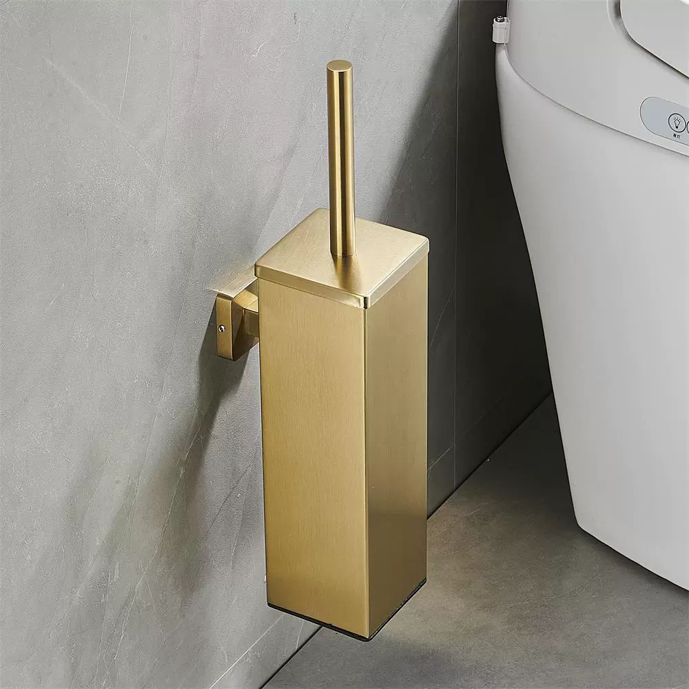 Матовый золотой настенный держатель для туалетной щетки Бытовой туалет для мытья туалета Квадратная щетка для унитаза из нержавеющей стали Дезодорант с длинным стволом