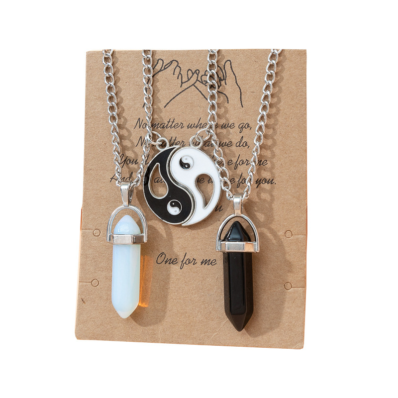 Europeo y americano nuevo hexagonal columna colgante collar pareja collar magnético Piedra Natural cristal cuarzo colgante collar joyería