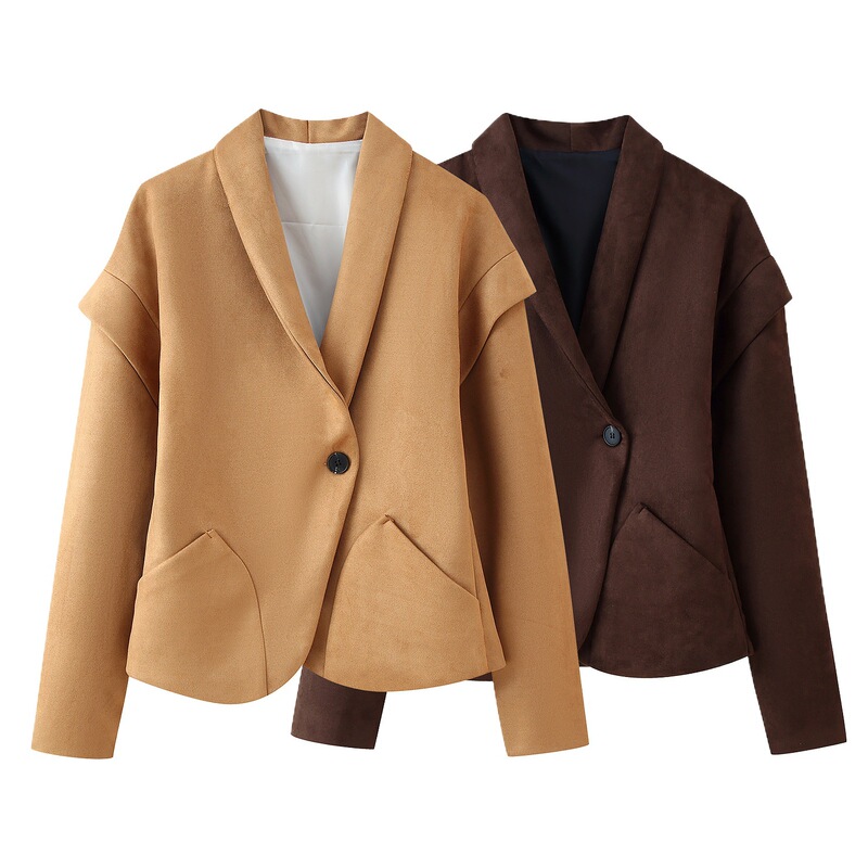 Cross-Border Wholesale Women's New Style V-Neck Suede Single-Button Slim-Fit Fashion Blazer