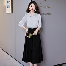 秋装女款2025年新款套装时尚气质职业秋季衬衫百褶裙子两件套