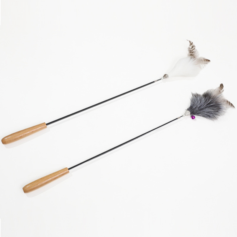 Z nuevo mango de madera maciza varilla de fibra de carbono piel de zorro telescópica palo de gato al por mayor pluma de animal juguete de gato varilla de gato divertido