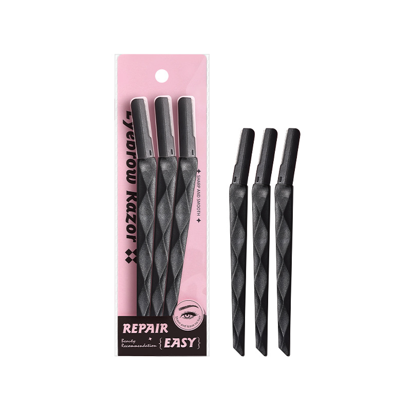 LMLTOP Macro cejas cuchillo de cejas 3 paquetes de acero inoxidable para principiantes cuchillo de cejas cuchillo de diamante negro solo para cross-border