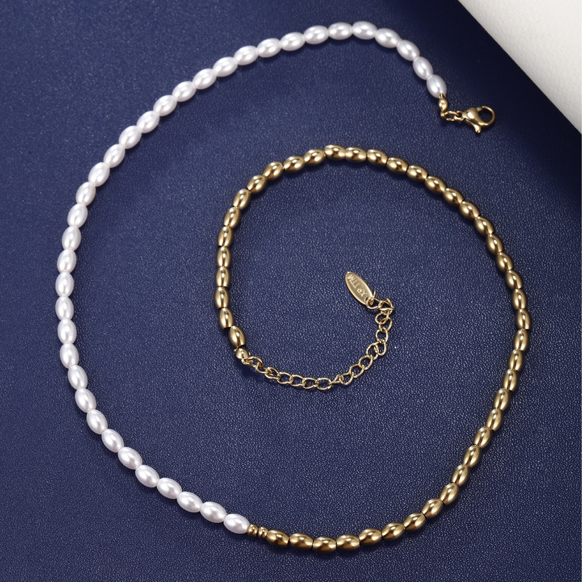 Xuping joyería de acero inoxidable cuentas de perlas collar de perlas de otoño y invierno de alta calidad sencillo arroz cuentas oval cadena de mujeres