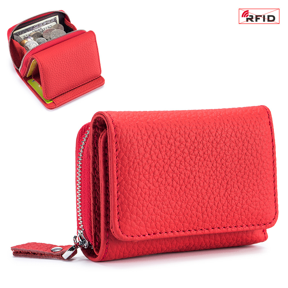 Billetera Plegable con Protección RFID de Cuero Genuino con Bloqueo Antirrobo para Uso Diario