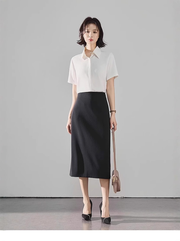 Aixuan 黒スカート女性の夏薄いインタビューフォーマルプロフェッショナル通勤スーツスカートストレートスリットミドル丈スカート|undefined