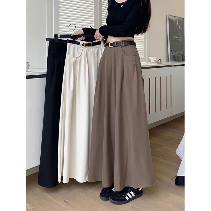 Chic Long Suit Skirt for Women Spring & Fall Korean Style 2026 New High-Waist Slimming Look Umbrella Skirt Elegant A-Line Skirt