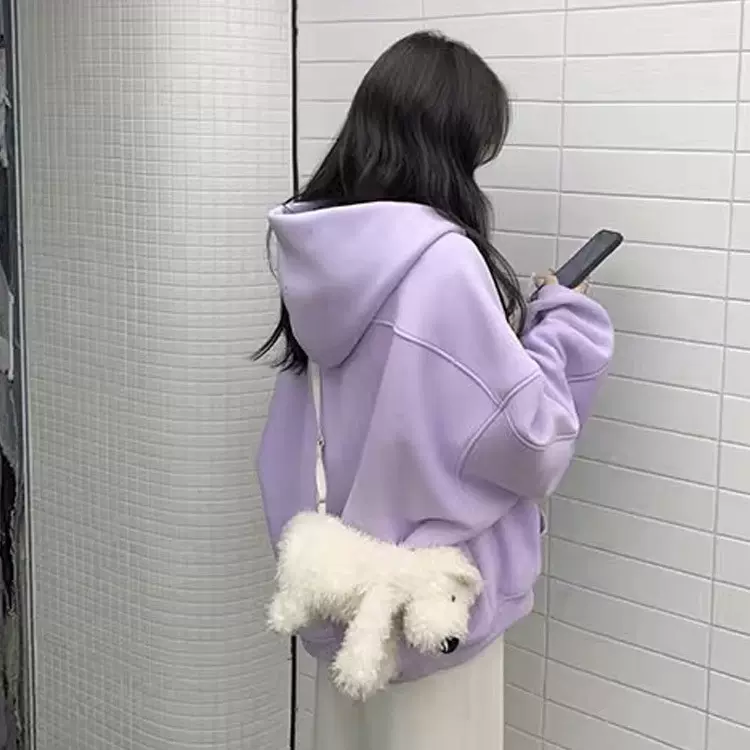 韩版慵懒风连帽卫衣外套女秋冬季新款加绒宽松小个子上衣2026新款