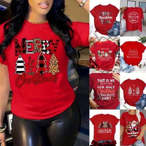 Christmas women's short-sleeve fully and half-supported approved TIKTOK tops on TEMU