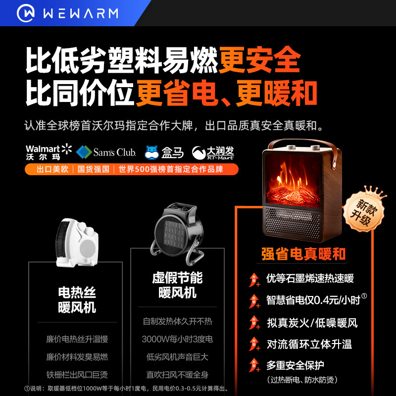WeWarm仿真火焰取暖器全屋电热家用烤火壁炉山姆暖风机浴室石墨烯|undefined