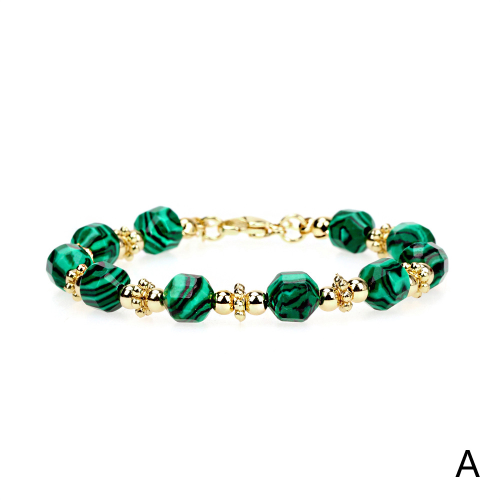8MM geometric malachite bloodstone copper gold-plated bead bracelet