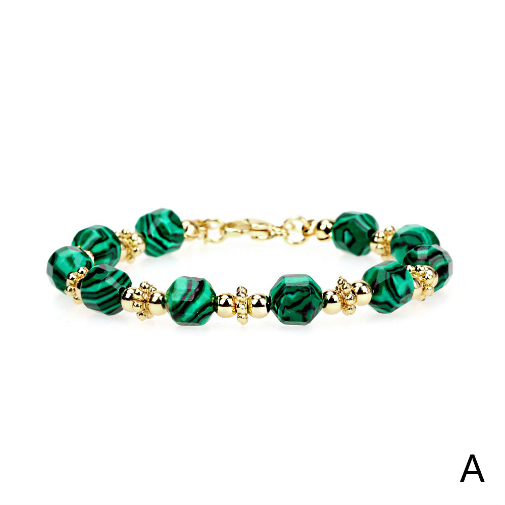 Bracelet En Perles De Cuivre Plaqué Or Avec Pierre De Sang De Malachite Géométrique 8mm display picture 1