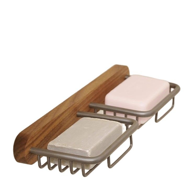 Caja de jabón de madera de nogal, estante sin perforación, jabón, mariposa, baño, piscina de lavandería, estante de jabón, caja de jabón montada en la pared