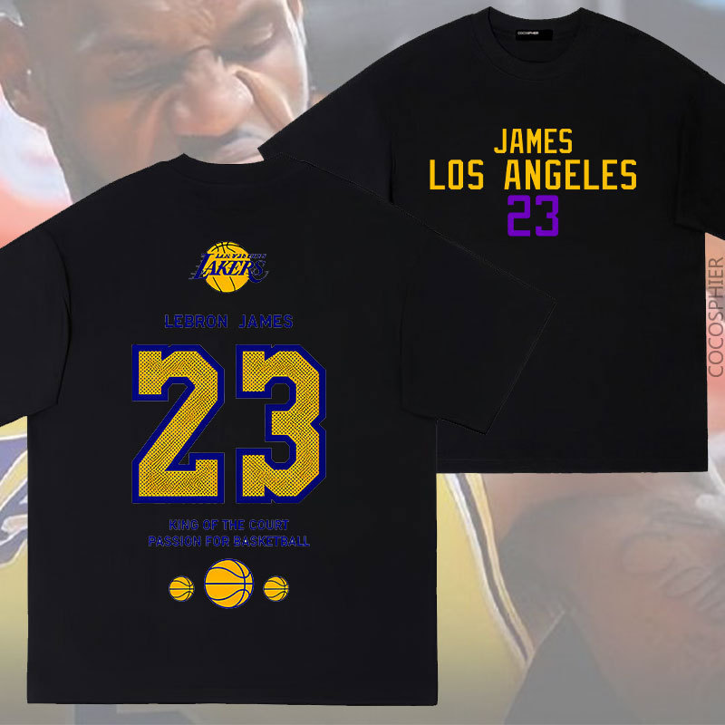 Original James Lakers Pure Cotton Short-Sleeved T-Shirt Loose Top Summer Sports Half-Sleeved Off-Shoulder Clothes