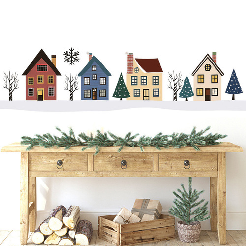 Cartoon Christmas Cozy Cottage Window Decal Self-Adhesive Wall Sticker Full-Transparent UV Dual-Sided Viewable Decorative Sticker