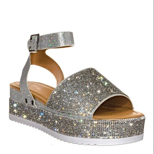 Large size women's shoes summer new foreign trade large size thick bottom rhinestone sandals women's European and American fish mouth color 43 size women's sandals