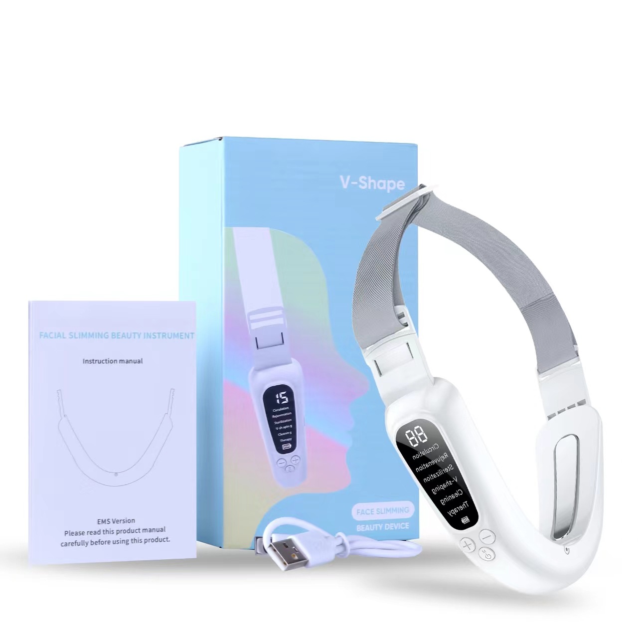 Instrumento de adelgazamiento facial micro-corriente caliente transfronteriza color rojo y azul luz rejuvenecimiento de la piel instrumento de belleza vibración elevación facial V instrumento de adelgazamiento facial