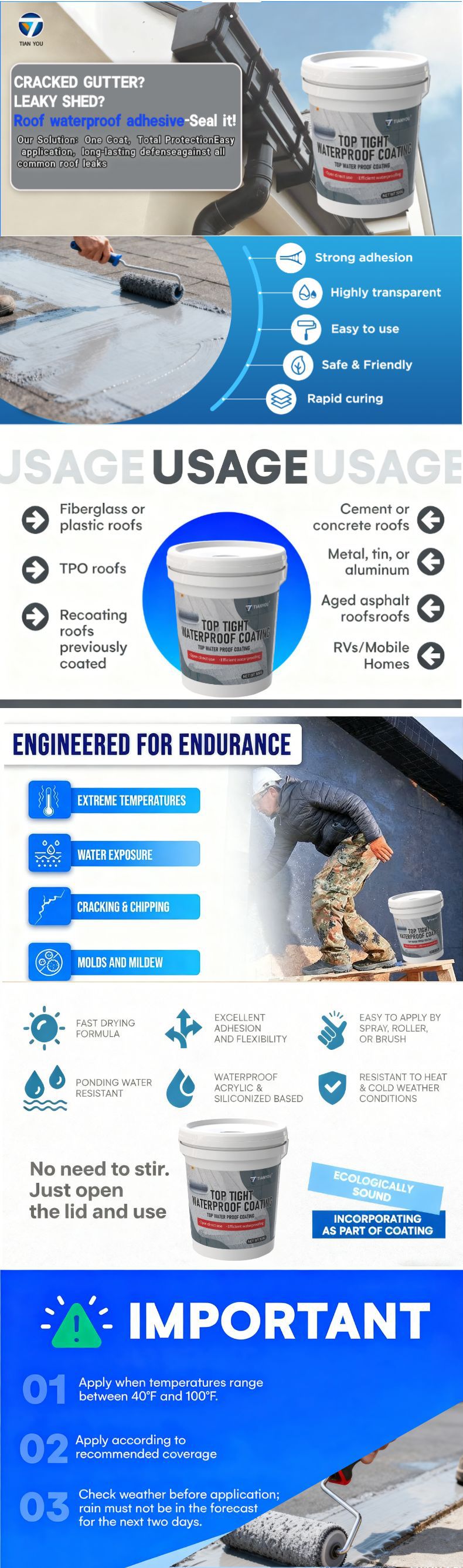 屋顶防水胶英文详情页长图