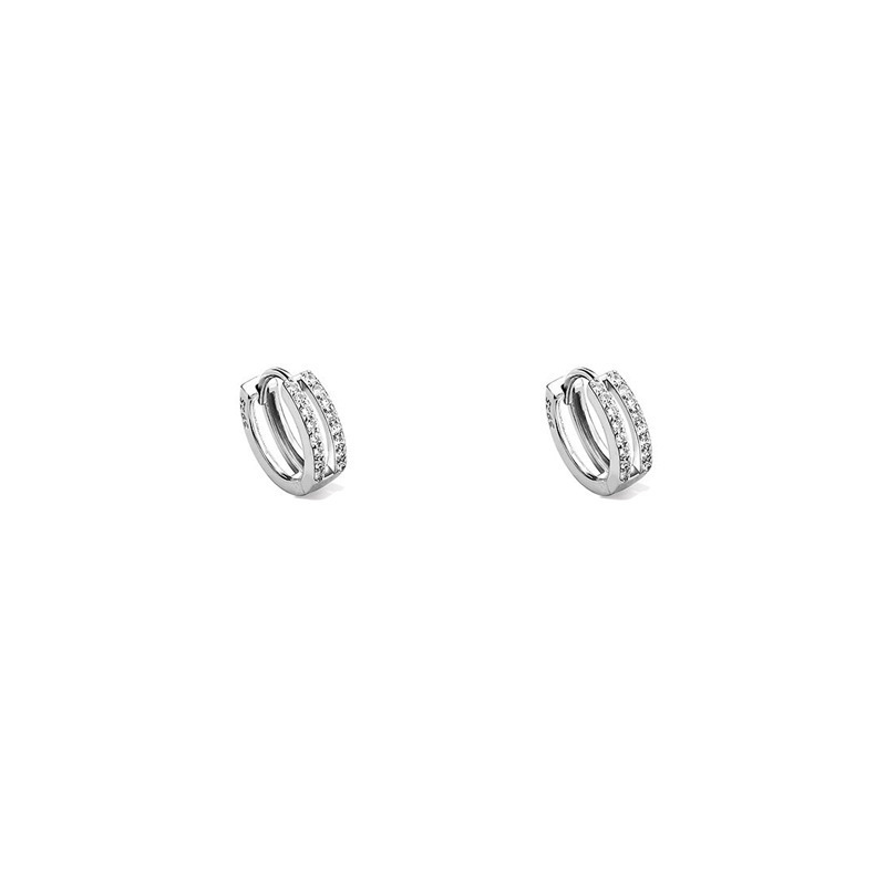 Versión coreana de la hebilla de hongo blanco de diamantes de doble capa geométrica, pendientes de temperamento simple femenino, estilo de Hong Kong, estilo de nicho, pendientes de todo fósforo de viento frío