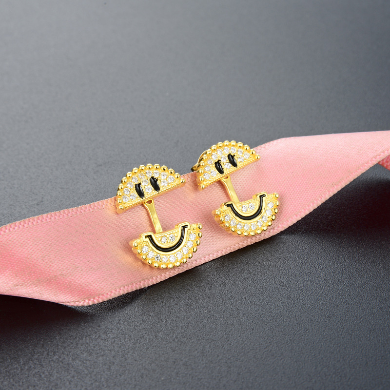 S925 plata esterlina sonrisa pendientes para las mujeres estilo coreano elegante luz lujo nicho diseño amarillo redondo expresión cara sonriente pendientes