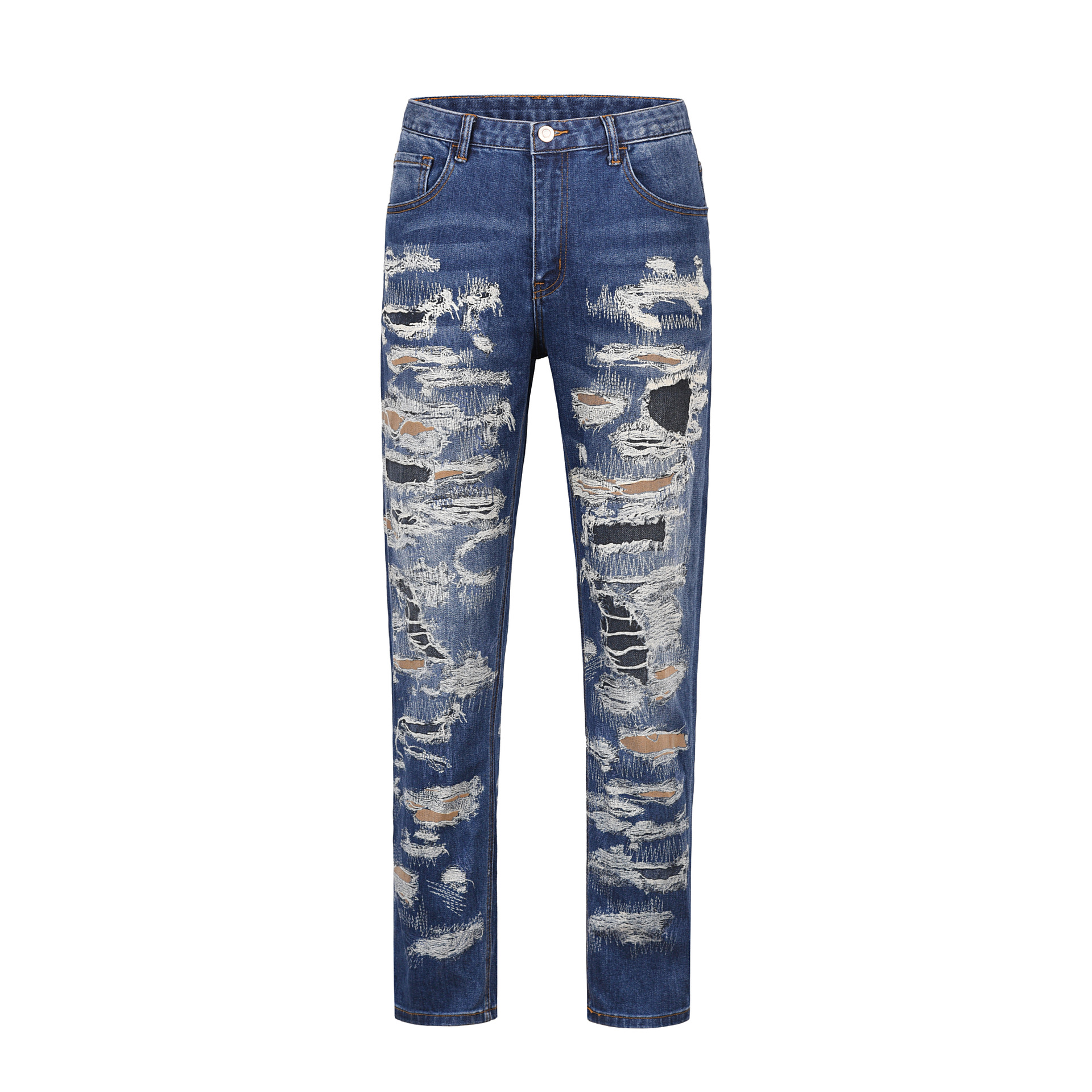 Herreklær, vasket, løse jeans med vide ben og trykk, design med diamantformede, rette bukser til menn og kvinner_voghion.com