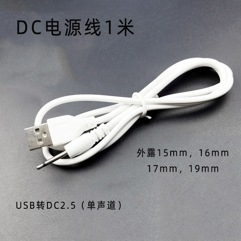 USB转dc2.5单声道音频充电线成人用品情趣用品充电线插针加长19mm