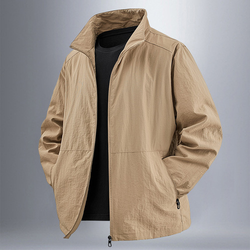 Men's 2025 Spring and Autumn Stand Collar Jacket, Thin Version, Casual Spring and Autumn Waterproof Thin Trendy Outerwear