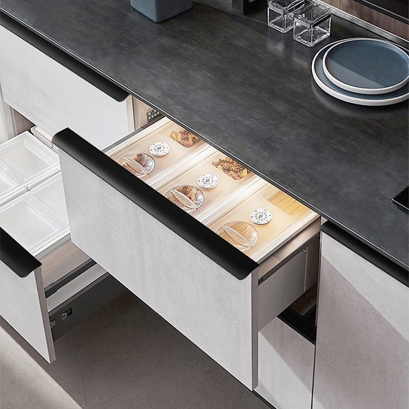 Aluminum black curved edge handle, simple extended cabinet door handle, embedded wardrobe cabinet door handle, wholesale