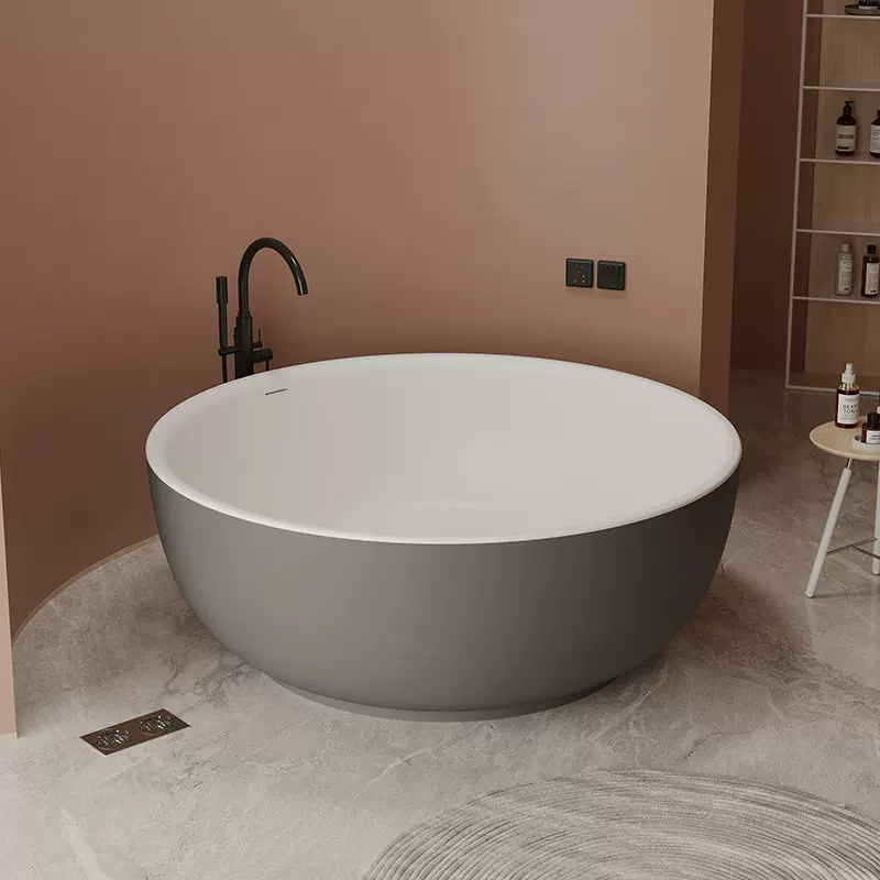 薄边绮美石全圆形浴缸人造石碗型酒店民宿网红石材洗澡缸
