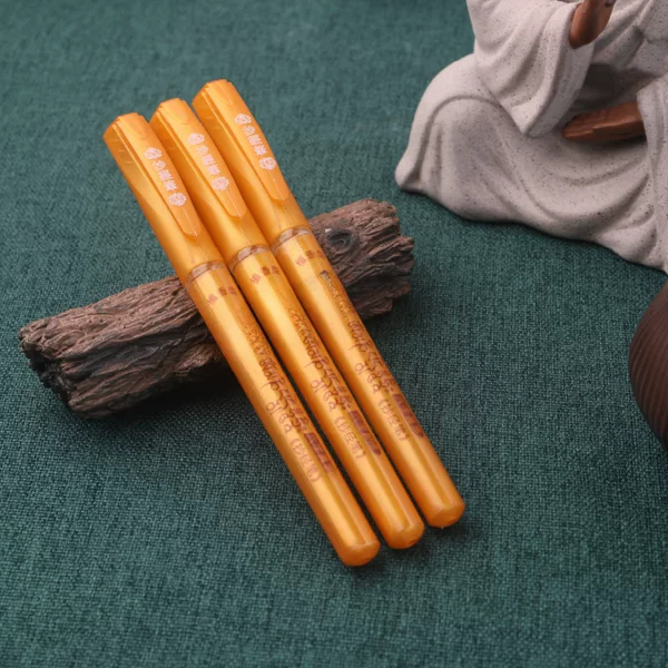 Golden Scented Sandalwood Sutra Pen with Refill - 0.7mm Deep Gold Sutra Pen for Buddhist Scriptures, Wholesale Cultural Products