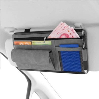 Car Glasses Clip/Bill Clip: Holder, Document Holder, In-Car Ticket - gray-8018-glasses-case-suede