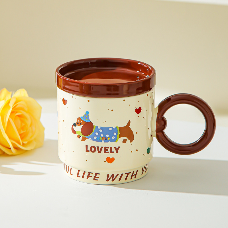 Taza de dibujos animados creativa con tapa de taza de cerámica para parejas de chicas taza de agua acompañante regalo de alto valor facial taza de marca conjunto doméstico