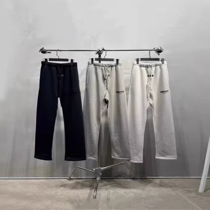 22SS-Essentials-Fleece-Lined Straight Leg Pants with Letter Logo Flocked Print