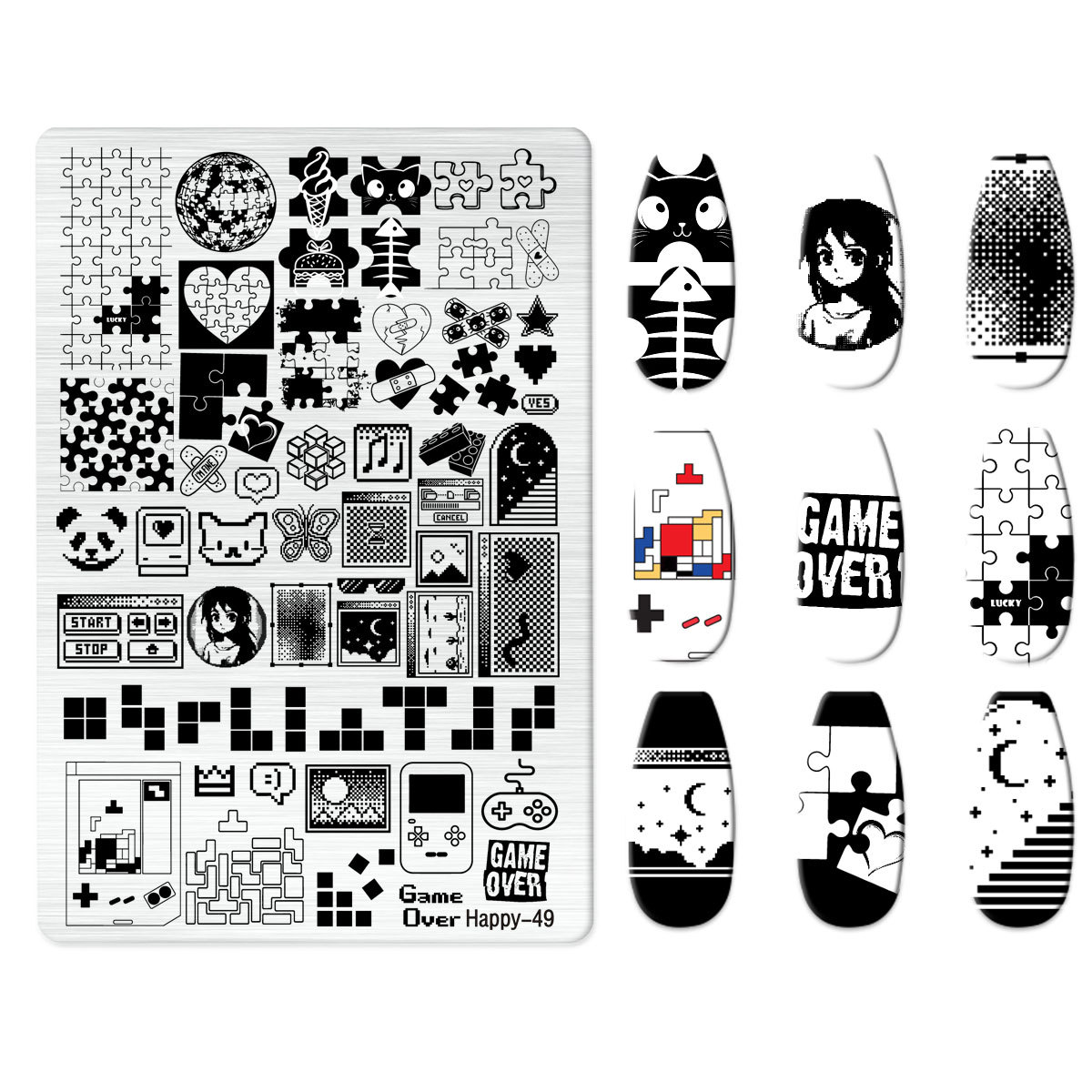 Xiaohongshu's Popular Jingtian Nail Art Stamping Plate Kt Cat Nail Art Bow Cartoon Line Frosted Stamping Plate