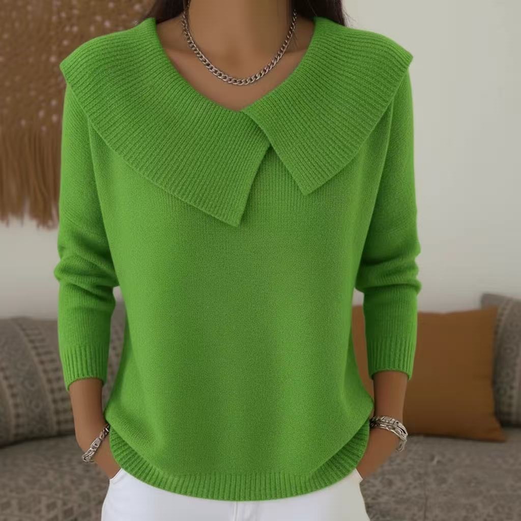 Women's Clothing Fashion Retro Slimming Collar Sweater For Women Style Versatile Knitwear Elegant Look For Formal & Casual For Women_ecoleips.com