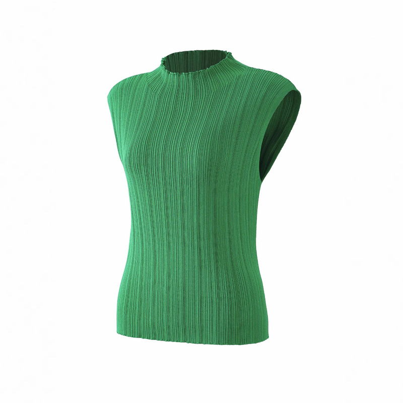 Slim-Fitting, Figure-Flattering, Feminine Sweater with High Collar and Vertical Stripes, Versatile Sleeveless Knitted Vest, Stylish for Work