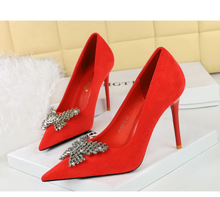 Women's Shoes banquet high heels stiletto women's shoes suede shallow mouth pointed metal butterfly rhinestone single shoes_voghion.com
