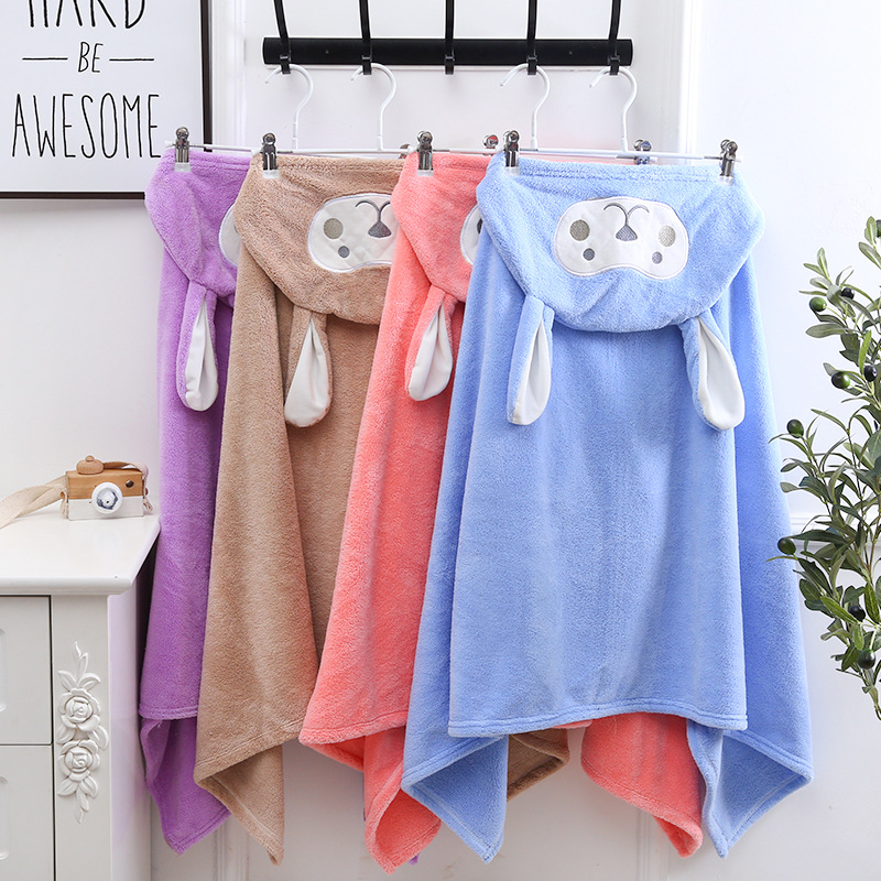 Children's bath towel poncho hooded baby bathrobe coral velvet soft absorbent newborn baby bath towel