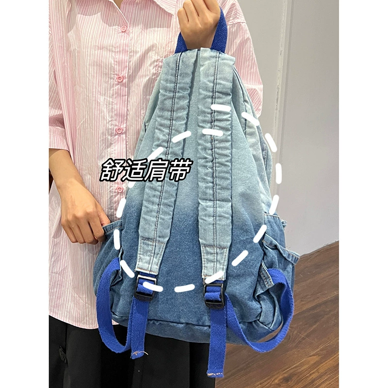 双肩包 Capacious fashionable school bag for elementary school students, trend backpack, travel bag for leisure, denim cloth book, for students