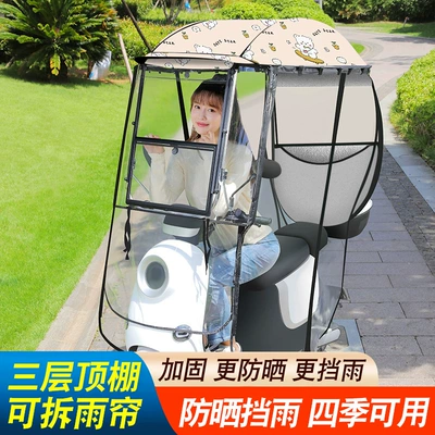 Elektromobil üçün ön şüşə çətiri (günlük) – Canopy for Electric Vehicles, Detachable - h202-sui-sui-ping-an-double-sided-printing-widened-with-side-baffles-lifting-sliding-window-electric-car-with-rearview-mirror-shot