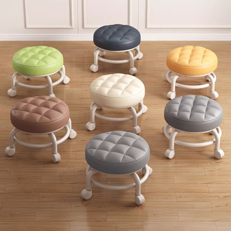 Universal Wheel Small Stool for Home Use, Wheeled Bench for Long Sitting, Mobile Caster Stool for Carrying Baby, Round Stool