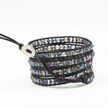 亚马逊跨境爆款欧美风水晶皮绳手链 厂家直批手工编织饰品手链