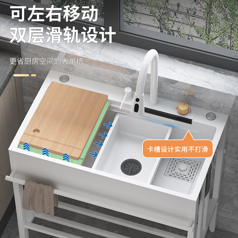 Cocina doméstica lavabo de acero inoxidable lavabo de verduras balcón lavabo de un solo canal lavabo de piso integrado con soporte