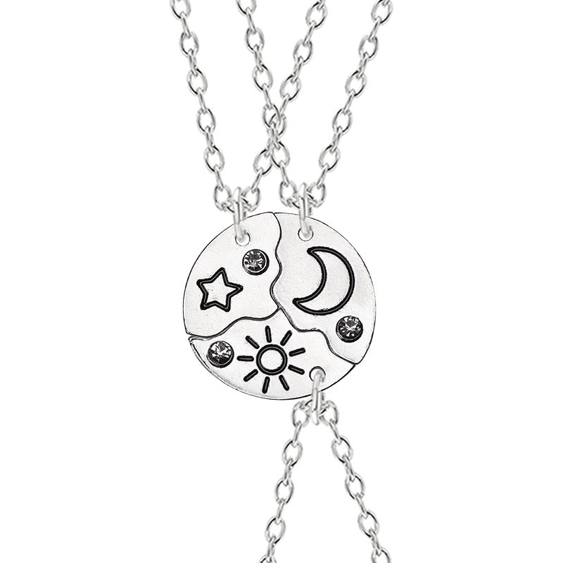 Round mosaic sun moon star student necklace Japanese and Korean series sisters clavicle chain_voghion.com