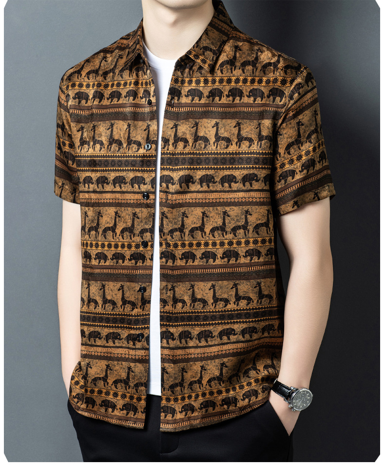 Áo sơ mi nam ngắn tay lụa Mulberry jacquard Hương Vân Sa — Cà phê 2657 chi tiết 11