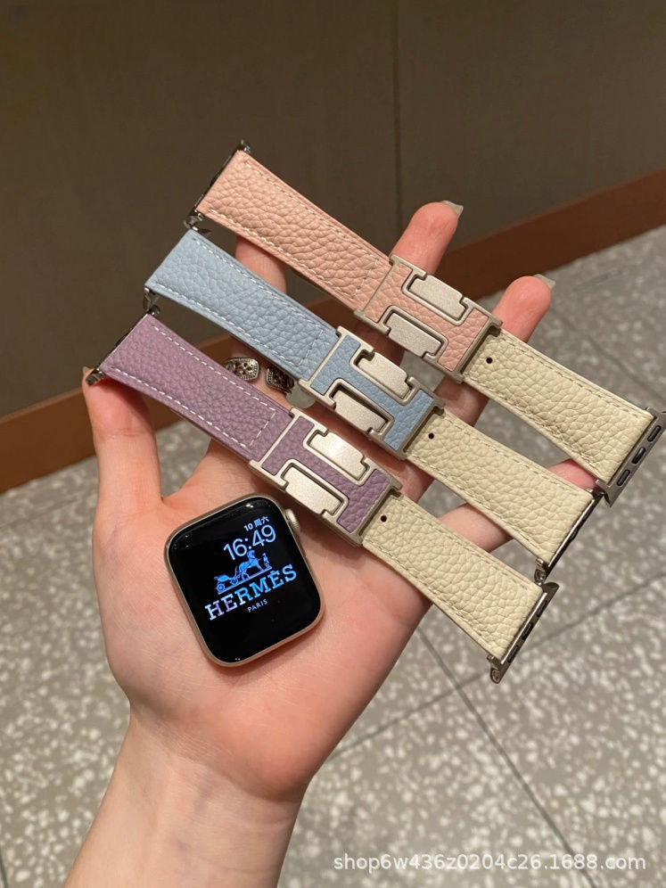Cross-border Instagram compatible Apple Watch, Apple IWATC, litchi texture silicone leather strap S9 Comfort Ultra full figure