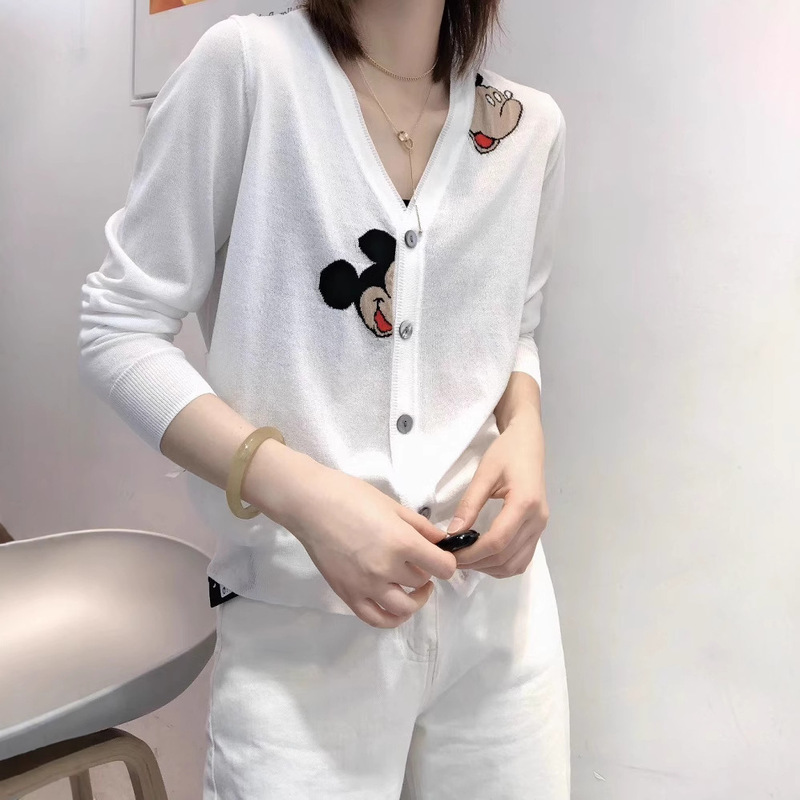 [Cashmere Family] Ice Silk Knitted Cardigan for Women, Thin V-Neck Loose Sun Protection Air Conditioning Shirt, Mulberry Silk Top for Summer